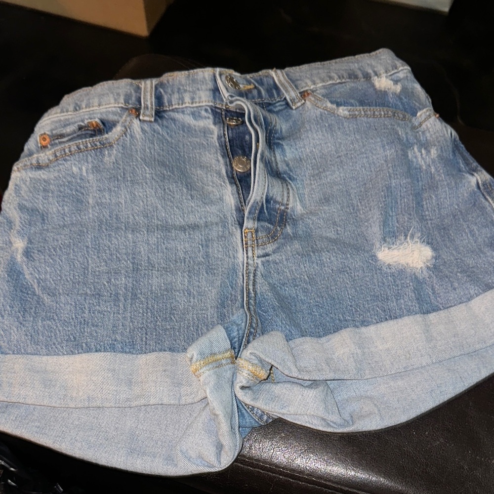 Daze Denim Light Blue Cuffed Shorts with Buttons, Size 29, Like New.